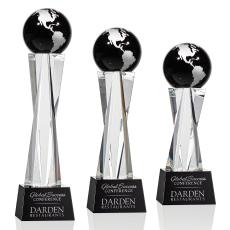 Havant Globe Black/Silver Spheres Crystal Award - Crystal Globe Awards 