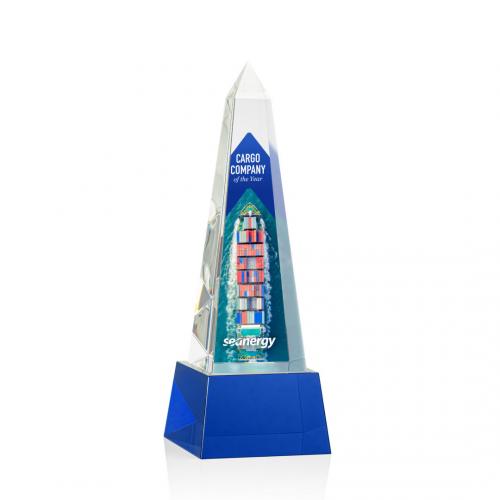 Corporate Awards - Master Full Color Blue on Base Obelisk Crystal Award