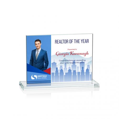 Corporate Awards - Composite Horizontal Full Color Blue Rectangle Crystal Award