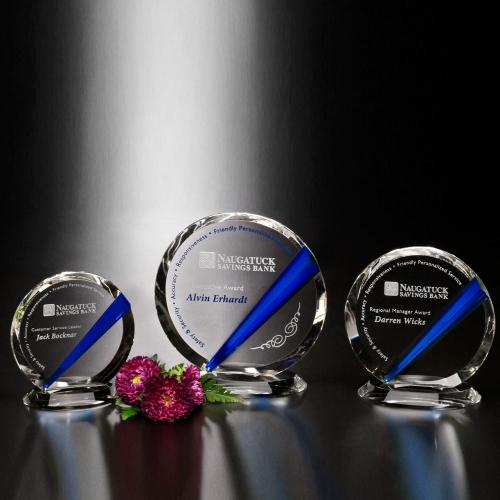 Corporate Awards - Crystal Awards - Colored Crystal - Danbury Indigo Blue & Clear Optical Crystal Circle Award