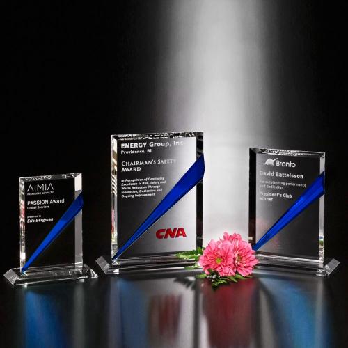 Corporate Awards - Crystal Awards - Danbury Indigo Blue & Clear Optical Crystal Rectangle Award