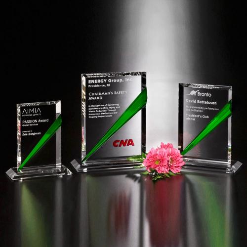Corporate Awards - Crystal Awards - Danbury Emerald Green Optical Crystal Rectangle Award
