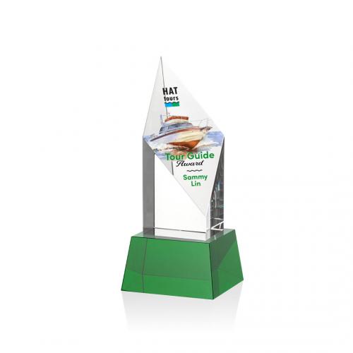 Corporate Awards - Vertex Full Color Green on Base Diamond Crystal Award
