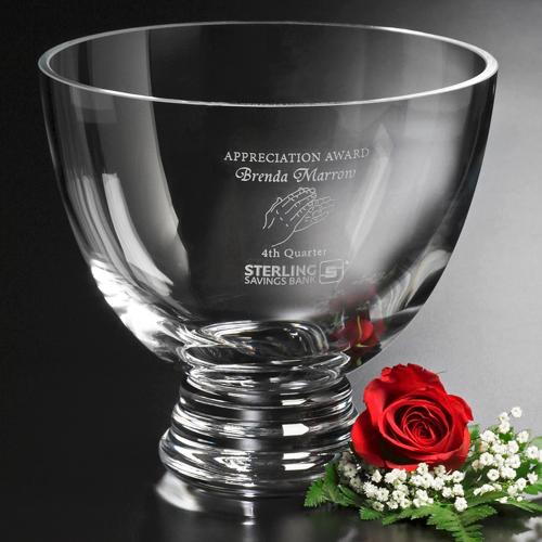 Corporate Awards - Crystal Awards - Vase and Bowl Awards - Clear Optical Crystal Pedestal Bowl