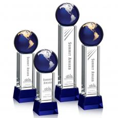 Employee Gifts - Luz Globe Blue/Gold on Base Spheres Crystal Award
