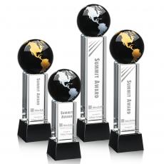 Employee Gifts - Luz Globe Black/Gold on Base Spheres Crystal Award