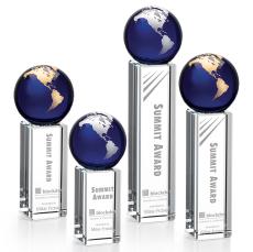 Luz Globe Blue/Gold Spheres Crystal Award - Crystal Awards