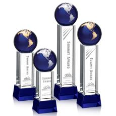 Luz Globe Blue/Gold on Base Spheres Crystal Award - Crystal Awards