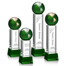 Luz Globe Green/Gold on Base Spheres Crystal Award - Crystal Globe Awards 