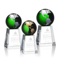 Heathcote Globe Green/Gold Spheres Crystal Award - Crystal Globe Awards 
