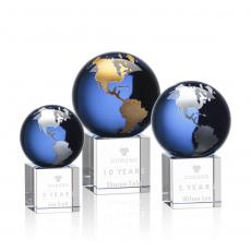 Employee Gifts - Haywood Globe Blue/Gold Spheres Crystal Award