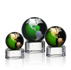 Dundee Globe Green/Gold Spheres Crystal Award - Crystal Globe Awards 