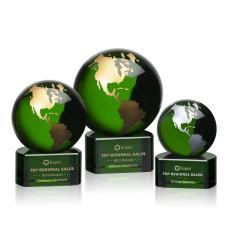 Marcana Globe Green/Gold Spheres Crystal Award - Crystal Globe Awards 