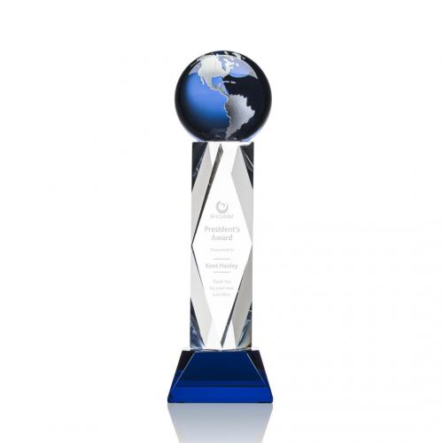 Corporate Awards - Crystal Awards - Globe Awards  - Ripley Globe Blue/Silver Spheres Crystal Award