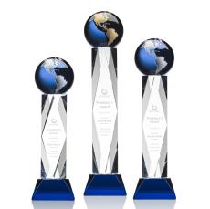 Ripley Globe Blue/Gold Obelisk Crystal Award - Crystal Awards