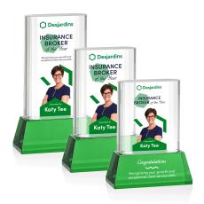 Merit Full Color Green on Base Rectangle Crystal Award - Glass Awards