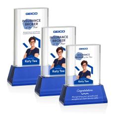 Merit Full Color Blue on Base Rectangle Crystal Award - Corporate Awards