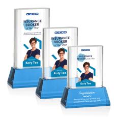 Merit Full Color Sky Blue on Base Rectangle Crystal Award - Corporate Awards