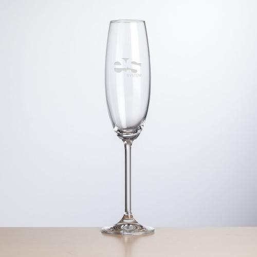 Corporate Recognition Gifts - Etched Barware - Woodbridge Flute - Deep Etch