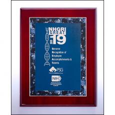 Employee Gifts - Vertical Rosewood High Luster Plaque with Blue Marble Border