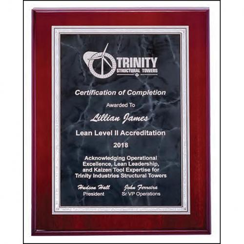 Corporate Awards - Award Plaques - Metal Plaques - Rosewood High Luster Plaque with Black Plate in Gold Metal Frame