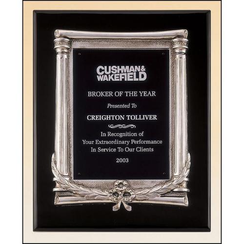 Corporate Awards - Award Plaques - Metal Plaques - Black Aluminum Plate Plaque with Silver Finish Frame