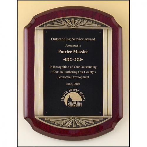 Corporate Awards - Award Plaques - Metal Plaques - Rosewood Stained Piano Finish Rectangle Plaque with Bronze Accents