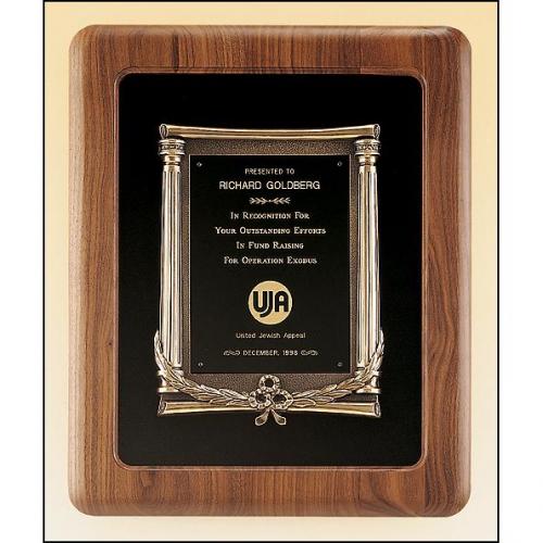 Corporate Awards - Award Plaques - Metal Plaques - Solid American Walnut Plaque with Bronze Details & Laurel Details