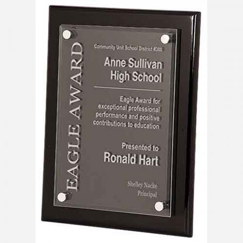 Corporate Awards - Award Plaques - Black Piano Finish Award with Floating Rectangle Acrylic Plaque
