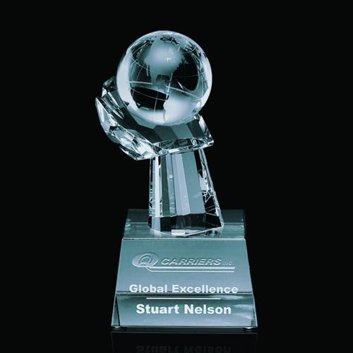 Corporate Awards - Globe on Hand Spheres Crystal Award