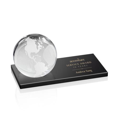 Corporate Awards - Crystal Awards - Globe Awards  - Globe Spheres on Black Base Crystal Award