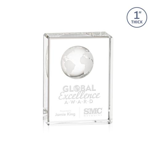 Corporate Awards - Sales Awards - Ambassador Globe Rectangle Crystal Award