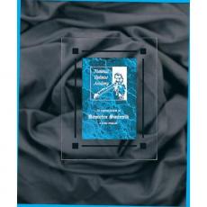Employee Gifts - Blue Marble & Clear Acrylic Rectangle Acrylic Plaque with Black Border