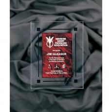 Employee Gifts - Red Marble & Clear Acrylic Rectangle Plaque with Black Border