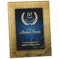 Employee Gifts - Blue & Gold Acrylic Rectangle Plaque Award with Gold Border
