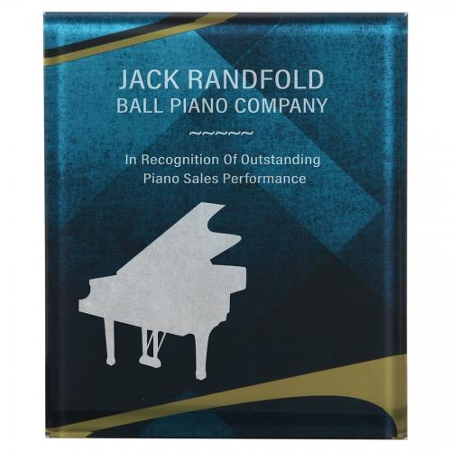 Corporate Awards - Award Plaques - Blue Apex Acrylic Rectangle Plaque with Gold Accent