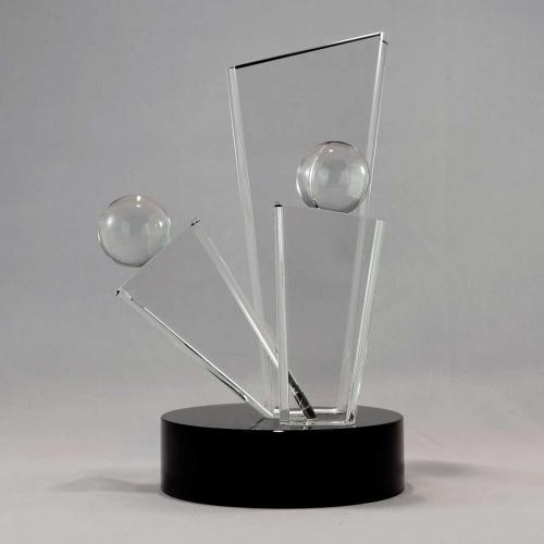 Featured - Custom Crystal Awards Gallery - Tulsa Award Clear Crystal Globe Tower on Black Base for Theatre Excellence