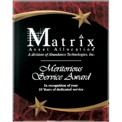Corporate Awards - Service Awards - Red Marble & Clear Acrylic Shooting Star Plaque