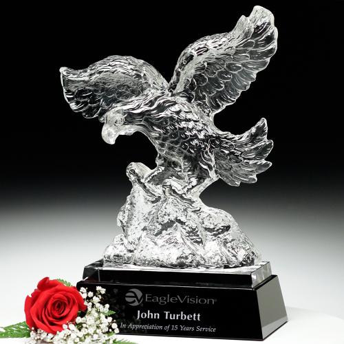 Corporate Awards - Crystal Awards - Eagle Awards - Clear Optical Crystal Gladiator Award Trophy on Black Base