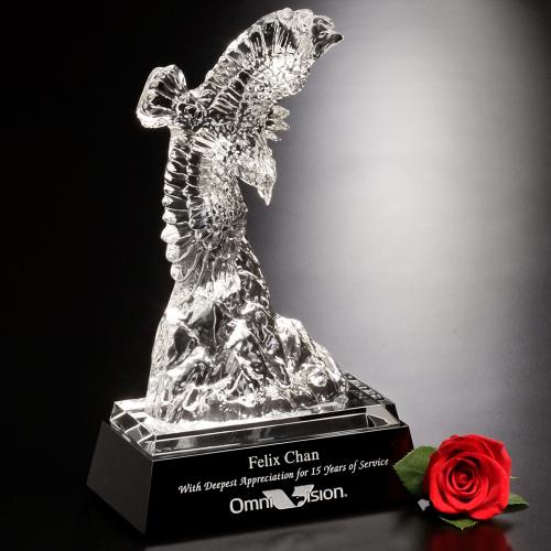 Corporate Awards - Crystal Awards - Eagle Awards - Clear Optical Crystal Spirit Eagle Award on Black Base