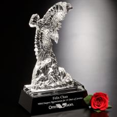 Employee Gifts - Clear Optical Crystal Spirit Eagle Award on Black Base