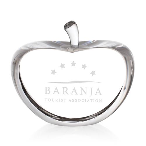 Corporate Gifts, Recognition Gifts and Desk Accessories - Paperweights - Clear Apple w/ Flat Black & Face Optic 