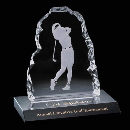 Corporate Awards - Sports Awards & Player Recognition Trophies - Golf Awards - Golfer Iceberg People on Marble -Female Crystal Award