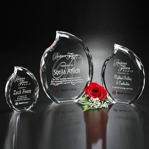 Corporate Awards - Crystal Awards - Flame Awards - Clear Optical Crystal Lambent Flame Award