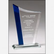 Employee Gifts - Zenith Series Clear Jade Glass Award with Blue Highlights