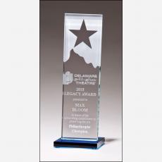 Employee Gifts - Clear Glass Star Mountain Award on Blue Glass Base