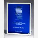 Glass Plaque Award with Blue Silk Screen & Mirror Border