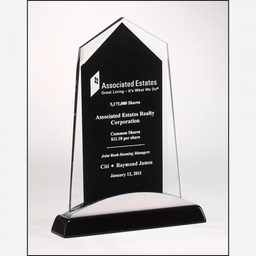 Corporate Awards - Glass Awards - Colored Glass Awards - Apex Series Black & Clear Glass Award with Silver Aluminum Accents