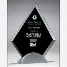 Employee Gifts - Clear Glass Diamond Award with Black Silk Screen on Silver Base