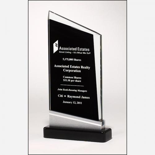 Corporate Awards - Crystal Awards - Obelisk Tower Awards - Zenith Series Black & Clear Glass Award with Silver Aluminum Accents